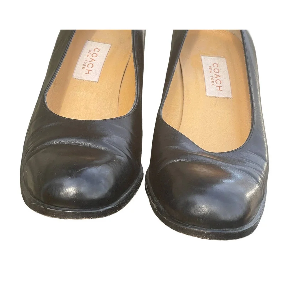Coach New York Black Leather Round Toe Block Heels  - Size 8
